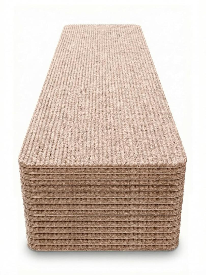8x30 Carpet Stair Treads Pack of 15 with Stickers for Easy Peeling - Self-Adhesive Peel and Stick Carpet for Stairs - Works with Most Subfloor Types - Beige Stair Treads