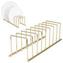 Spectrum Euro Kitchen Organizer Metal Dish Rack Cutting Board Holder Stand for Countertop or Inside Cabinet Organization, 8 Slot Cutting Board Plate Drying Rack for Bakeware Storage, Gold