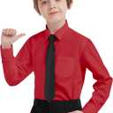 Boys Dress Shirts Long Sleeve, Boys Button Down Shirt Wrinkle-Free for Formal & Casual (Not Tie)