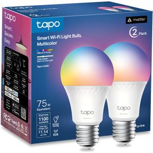 Tapo TP-Link Smart Light Bulbs, 1100 Lumens High Brightness (75W Equivalent), Matter-Certified, 16M Colors WiFi Light Bulb, Dimmable, Works w/Siri, Alexa & Google Home, A19 E26, L535E(2-Pack)