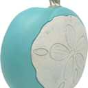 White and Turqoise Coastal Pumpkin Home Decor, Fall Beach Wedding Decoration with Cute Faux Sand Dollar Seashell, 6.75 x 3.25 x 7 inch