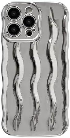 Caseative for iPhone 15 Pro Max Case,Water Ripple Pattern Curly Wave Frame Soft Phone Case (Silver)