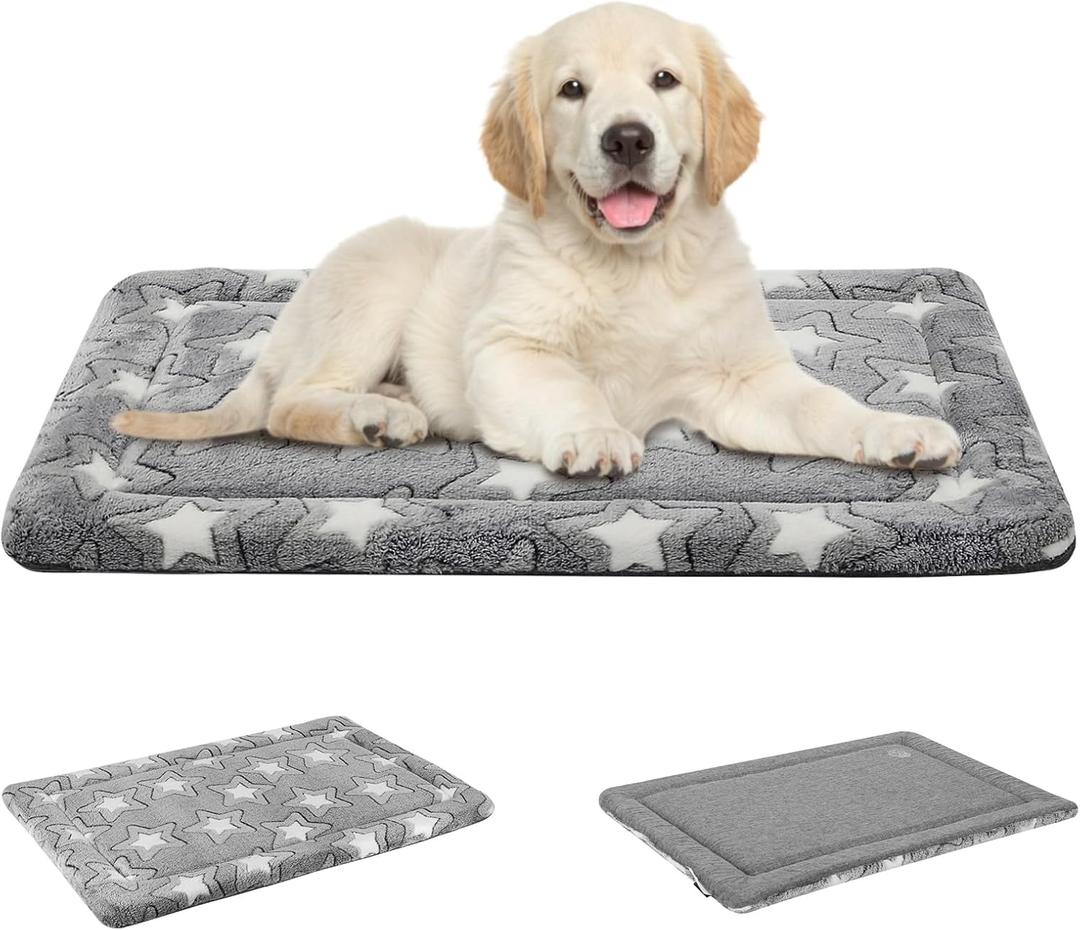 EMPSIGN Dog Crate Pad - Reversible Kennel Mat (Cool & Warm), Machine Washable, Cozy Star Pattern Sleeping Pad for Small Medium Large Dogs, All-Season Pet Bed, Suitable for 30"x20" Dog Crate, Grey (M (29.1"x17.7"x1.1"))