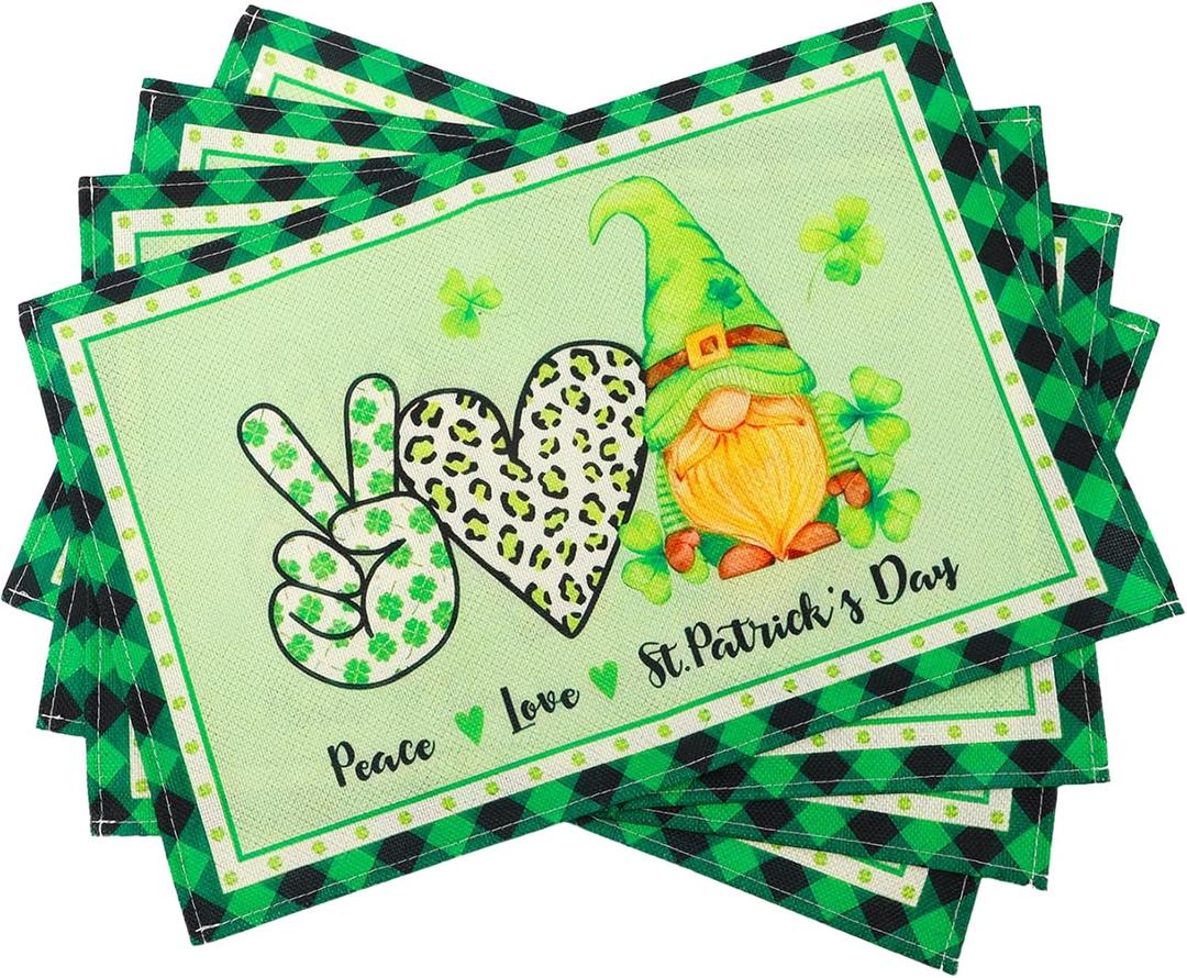 12x18 Inch St Patricks Day Placemats,Green Placemats,Place Mats Set of 4,Shamrock Placemat,St Patricks Day Decorations for Table,Washable Place Mats for Party Kitchen Dining Decoration