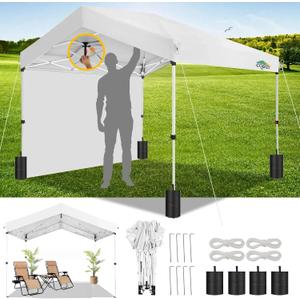 COBIZI 10x10 Pop up Canopy Portable Garage with 1-Button Push Center Lock, Car Port Garage with 1 Sidewalls UV Resistant Waterproof All-Season Tents Shelter for Truck