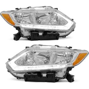 for 2014 2015 2016 Nissan Rogue Headlight Assembly with DRL Clear Lens Chrome Plated Housing Amber Reflector Driver and Passenger Side
