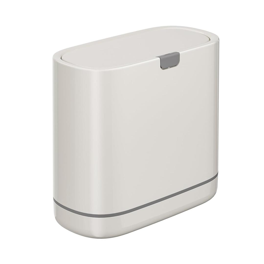 Bathroom Trash Can with Lid, 2.6 Gallon Slim Garbage Can with Inner Bucket, Press Top Bin, Plastic Narrow Wastebasket for Kitchen, Home, Office, Bedroom, Living Room