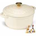 Overmont Enameled Cast Iron Dutch Oven - 7QT Pot with Lid Cookbook & Cotton Potholders - Heavy-Duty Cookware for Braising, Stews, Roasting, Bread Baking white