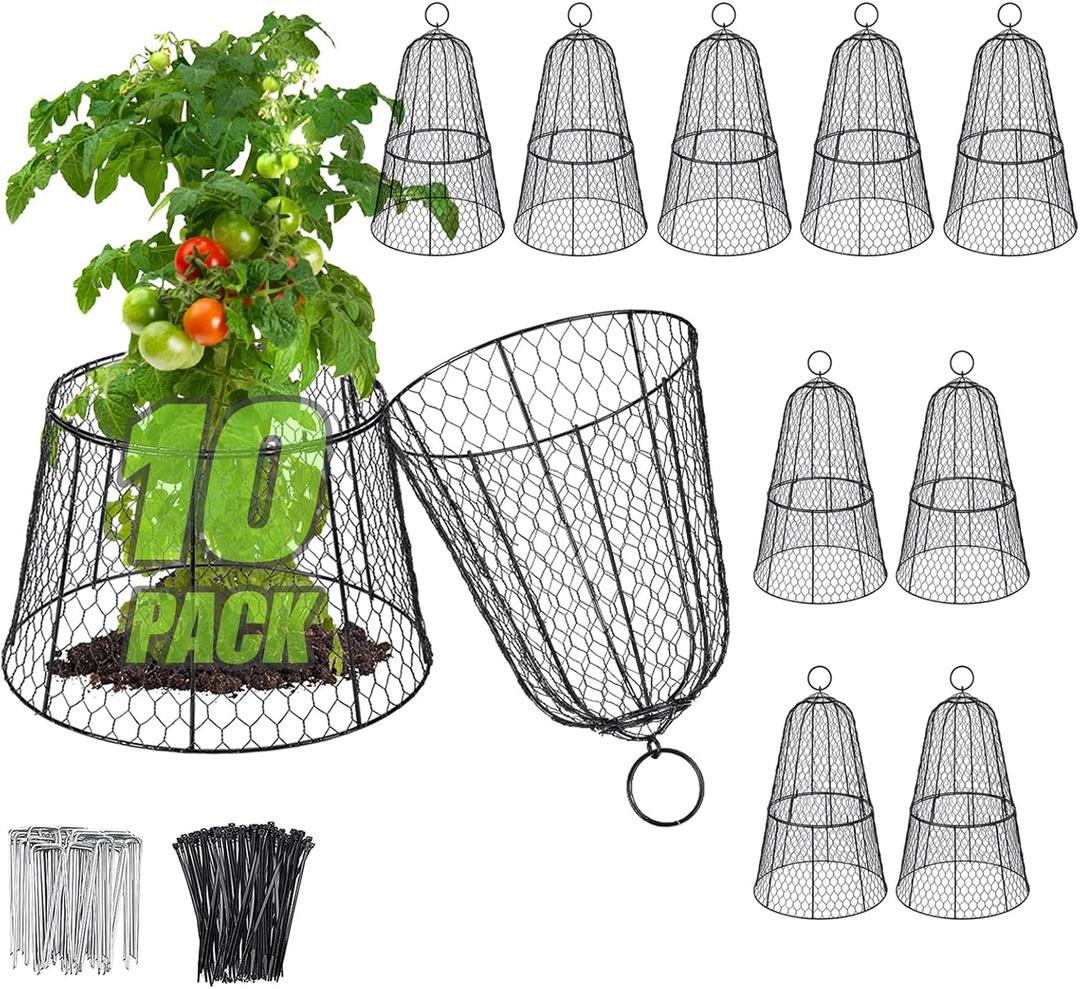 Alphatool Cloche Plant Protectors from Animals - 17.3" Hx11.8 D Chicken Wire Plant Covers with Removable Flip-Top Design, Rustproof Metal Garden Cloches Keep Rabbits, Squirrels, Birds Out - 10 Pack