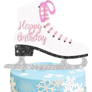 Ice Skating Cake Topper Glitter Ice Skating Lover Birthday Cake Decoration Figure Skating Themed Birthday Party Decorations for Winter Wonderland Birthday Party Ice Skating Party Favors