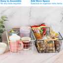 PATIKIL Kitchen Wire Basket, 4 Pack 11"L 9"W Pantry Organization Metal Storage Organizer Household Refrigerator Bin with Wood Handles for Cabinets Closets Bedrooms, Black