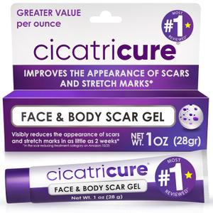Cicatricure Advanced Scar Gel for Face & Body  Proven Results in 2 Weeks, Scar Treatment for Surgical Scars, Stretch Marks, Scars of Burns and Injuries, Acne Scar Treatment, 1 oz (28 g)