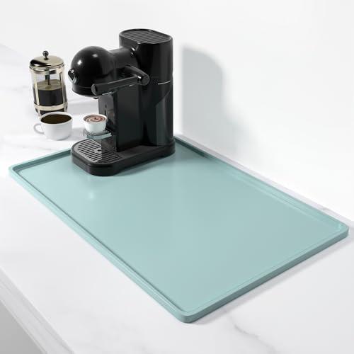 Rnivvi Silicone Coffee Mat, 12" x 19" Waterproof Raised Edge Coffee Bar Mats for Espresso Machine Station Accessories, Heat Resistant Dish Drying Pad for Kitchen Counter, Bar Decor Pad, Shadow Green