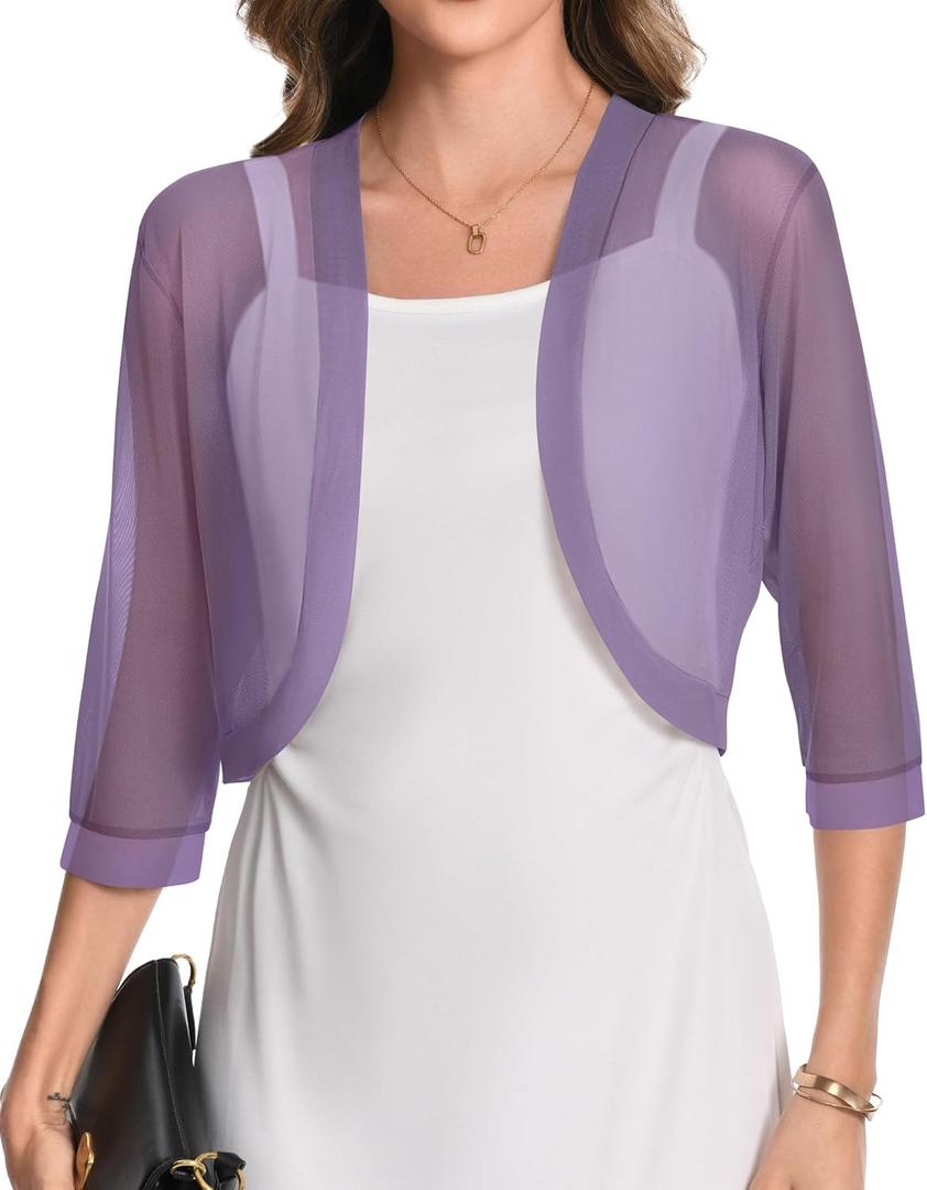 Women's Sheer Bolero Shrug Open Front Cover Up Cropped Cardigan for Evening Dresses (Purple, XXL)