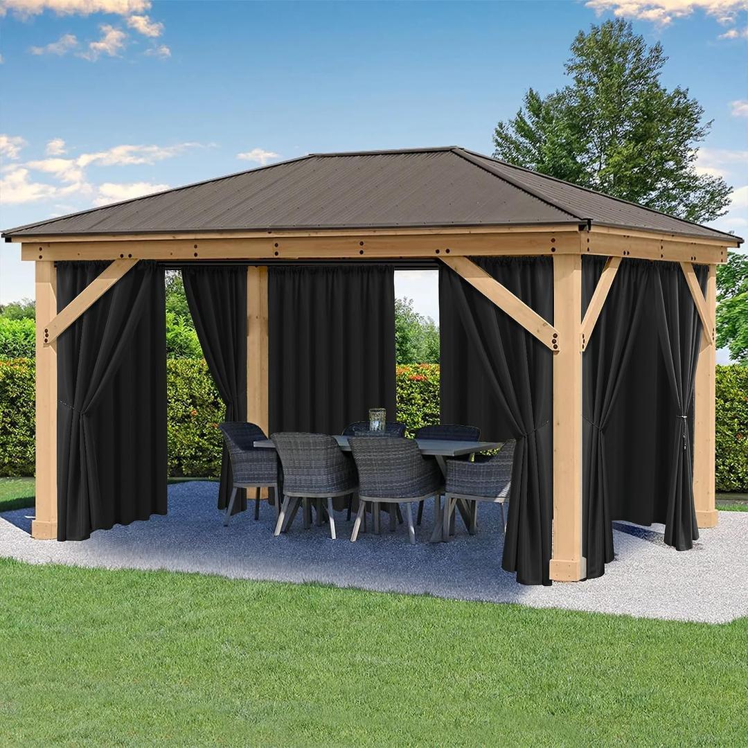 HolidayIdeas Black Outdoor Patio Curtains Waterproof with Rod Pocket 6 Pcs - Protect Privacy 84 inch Length Balcony Outdoor Curtains for Apartments,Porch, Gazebo, Pergola, Sliding Glass Door