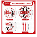 96Pcs Cheer Party Decorations Cheerleader and Loudspeaker Plates and Napkins Red Black White Sports Gymnastics Tableware Set for Girls' Cheer Birthday Ceremony Graduation Party Supplies Serves 24