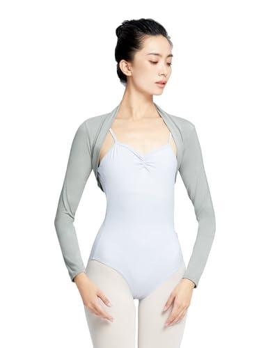 DanceDaily Grey Bolero Shrug for Women Arm Sleeve Ballet Shawl Tops Modal Cotton Shrug Cardigan for Ballet Leotard,Cami Dress, S