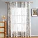 MYSKY HOME Sheer Curtains 84 Inches Long 2 Panels Linen Blended Farmhouse Curtains & Drapes for Living Room Bedroom, Light Filtering Privacy Curtains Floral Printed Classical Home Decor, Navy Blue