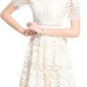 LAI MENG FIVE CATS Women's Short Sleeve Elegant Floral Lace Cocktail Party Swing Midi Dance Dress (XS)