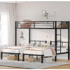 Metal Triple Bunk Bed with Ladder and Guardrails.Separable for Bedroom, No Box Spring Needed (Black 0, Twin XL Over Twin & Twin)