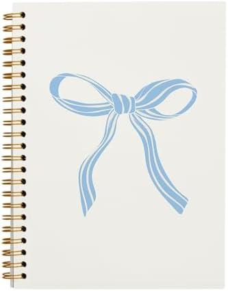 OXW Trendy Coquette Blue Bow Notebook, Preppy Aesthetic Journal Notebooks for Note Taking Work, Coquette School Supplies, College Ruled Hardcover Spiral Notebook 5.5 x 8.3