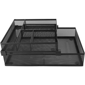 2 Tier Metal Mesh Paper Tray, Adjustable Double Layer Desk Organizer with Anti Slip Pads, for Office Classroom