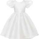 Uhnice Flower Girl Tulle Dress Toddler Puff Sleeve V-Back Dresses for Wedding Party (White, Small)