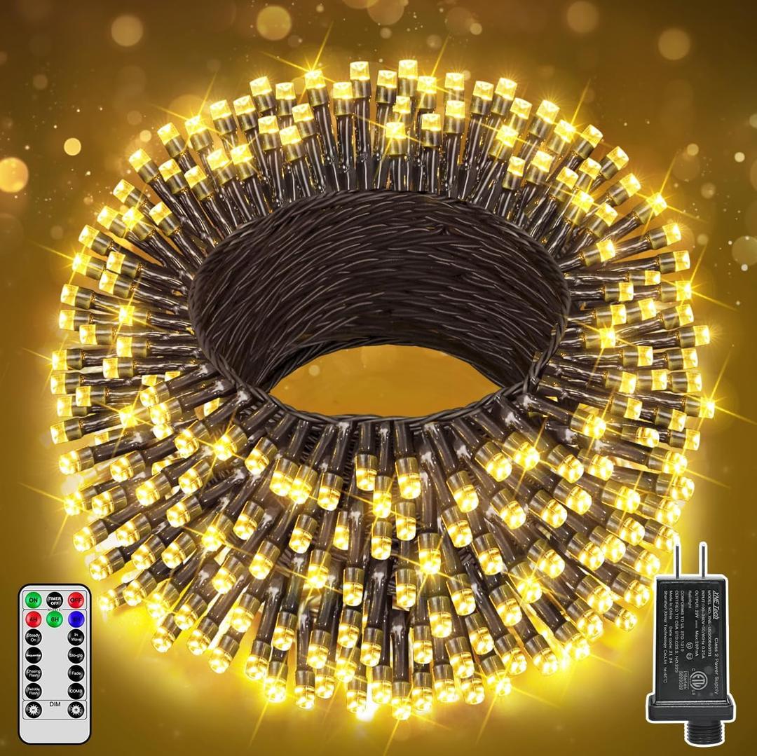 Christmas Tree Lights 98 FT 300 LED, Warm White Christmas Lights Indoor Plug in, 8 Modes Twinkle String Lights for Bedroom Party Ceiling Xmas Home Decorations