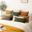 Foindtower Pack of 2, Decorative Linen Solid Throw Pillow Covers Accent Lumbar Cushion Case Boho Farmhouse Pillowcase for Chair Couch Sofa Bedroom Living Room Home Decor 12 x 20 Inch Dark Olive Green