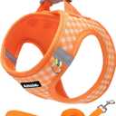 AIITLE Small Dog Harness with Leash Soft Breathable Mesh, Plaid Pattern & Reflective Strips Ideal for Training, Running & Party Outings (S, Orange)
