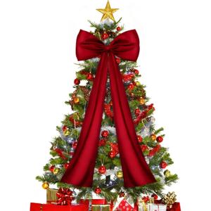 JOICEE Extra Large Christmas Tree Topper Bow, 20 x 47 Inches Christmas Red Stain Bow Giant Xmas Wreath Bows Decorations for Tree Topper Door Home Wall Party Holiday Birthday Wedding Decor