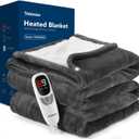 Heated Blanket Throw with 2 Wearable Buttons, Lux-Soft Flannel Sherpa Electric Blanket 9 Heat Levels & 1-10H Timer, 50"x60" Wearable Heated Throw Blanket, ETL Certified Machine Washable (Grey)