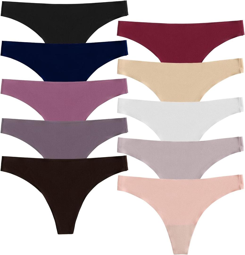 POKARLA Seamless Thongs for Women No Show Underwear Pack of 10 (Medium)