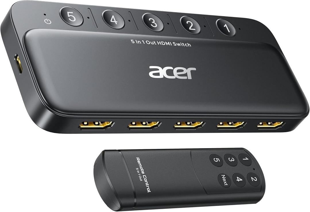 acer HDMI Switch 5 in 1 Out [4K@60Hz, HDMI 2.0, HDCP 2.3, HDR] Switcher with Remote, Supports DTS, Dolby, Work for PS5/Xbox/Switch/Roku/TV Stick/Projector (Grey)