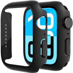2 Pack Tempered Glass Case Compatible for Apple Watch SE 3 (2025) SE 2 SE Series 6 Series 5 Series 4 40mm, Hard PC Screen Protector Overall Protection Lightweight Scratch (Black(2-Pack), 40mm)