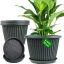 Large-Planter-Indoor-Outdoor Plant Pots, 16 inch 4 Pack Plastic Flower Pots with Saucer And Drainage Holes, Modern Garden Planters For Planting Medium Large Plants, Decorative Resin Garden Pots