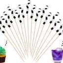 Chengu 200 Pcs Christmas Black and White Sandworm Cocktail Picks 5.9 Inch Appetizer Toothpicks, Bamboo Stick Skewers for Drink Striped Snake Tail Design Creepy Xmas Themed Party Decoration