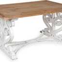 Kate and Laurel Wyldwood Rustic Carved Coffee Table, 38" x 23" x 18", Distressed Brown and White, Farmhouse-Inspired Living Room Decor