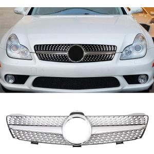 Front Grill Grille for 2005-2008 Mercedes Benz W219 CLS-Class CLS350 CLS500 CLS550 CLS63 AMG CLS55 AMG Sivler Front Bumper Grill Direct Fit Replacement ABS Plastic No Modification Required