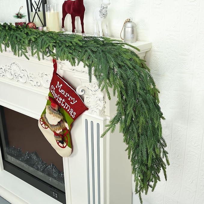 Christmas Cedar Garland Real Touch, Natural Droopy,Soft Bendable, Lifelike Xmas Garlands for Decoration Christmas, Green Pine Mantle Garland Holiday Table Decorations Indoor
