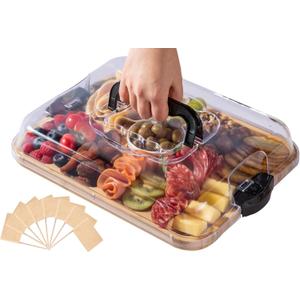 Charcuterie Board with Clear Lid, Travel Portable Cheese Board Charcuterie Boxes Cutting Boards for Kitchen, Gifts for Women, Black