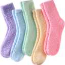 LINEMIN Womens Fuzzy Socks Cozy Fluffy Winter Warm Slipper Socks Microfiber Soft Home Sleeping Socks (One Size, 5 Pack Soild Color B)