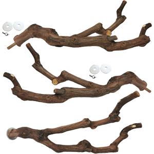 kathson Natural Parrot Perch Bird Stand Pole Wild Grape Stick Paw Grinding Fork Parakeet Climbing Standing Branches Toy Chewable Cage Accessories for Small Budgies Cockatiels Lovebirds 3PCS
