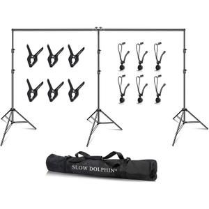 SLOW DOLPHIN Photo Video Studio 20ft (Wide) x 10ft (Tall) Heavy Duty Adjustable Width & Length Photography Backdrop Stand Background Support System Kit with Spring Clamps, Backdrop Clips, Carry Bag