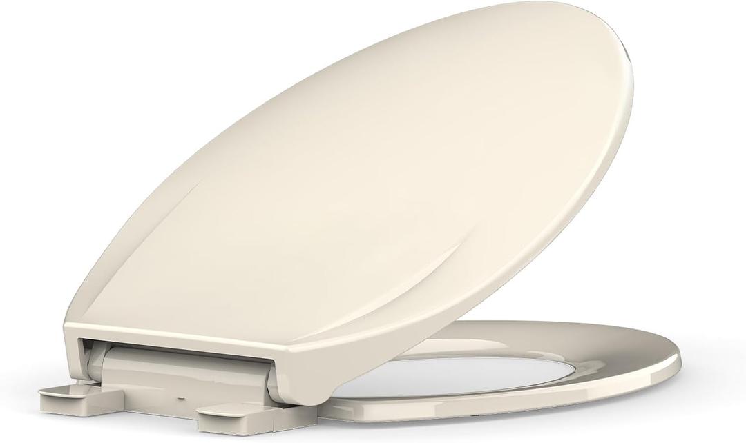 Toilet Seat Elongated,Toilet Seat with Quick-Release And Quick-Attach, Plastic Toilet Seat with Soft Close, Easy Install and Clean - Almond