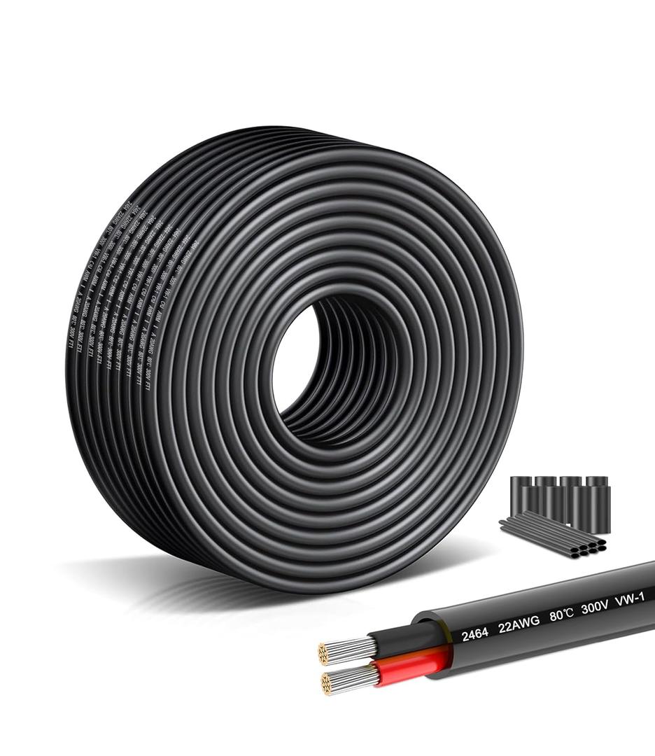 22 Gauge Stranded Copper Wire 22/2 AWG Oxygen-Free Hookup Cable - 49.21FT UL2464 Certified Flexible PVC Cord for LED Strip Lighting, Car Audio Systems, 5V/12V/24V Low Voltage Applications