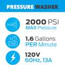 Pulsar PWE2001V Electric Portable High Pressure Washer, PSI 2000, Cleans Cars/Fences/Patios