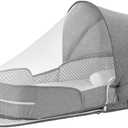 omzer Baby Travel Bassinet - Foldable Bassinets for Baby Co-Sleeping Lightweight Travel Pod Infant Travel Bed with 2-1 Mosquito & Canopy Grey