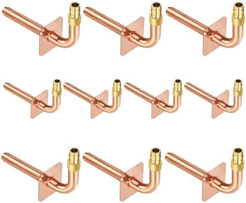 Pack of 10 Copper Stub Out Elbows with Wall Flange PEX-A Stub Out 1/2’’-6inch Lengh- Easy to Install, Lead-Free-PEX-A Stub Out Accessories,Barb Crimp PEX-A Copper Stub Out Elbow with Wall Flange.