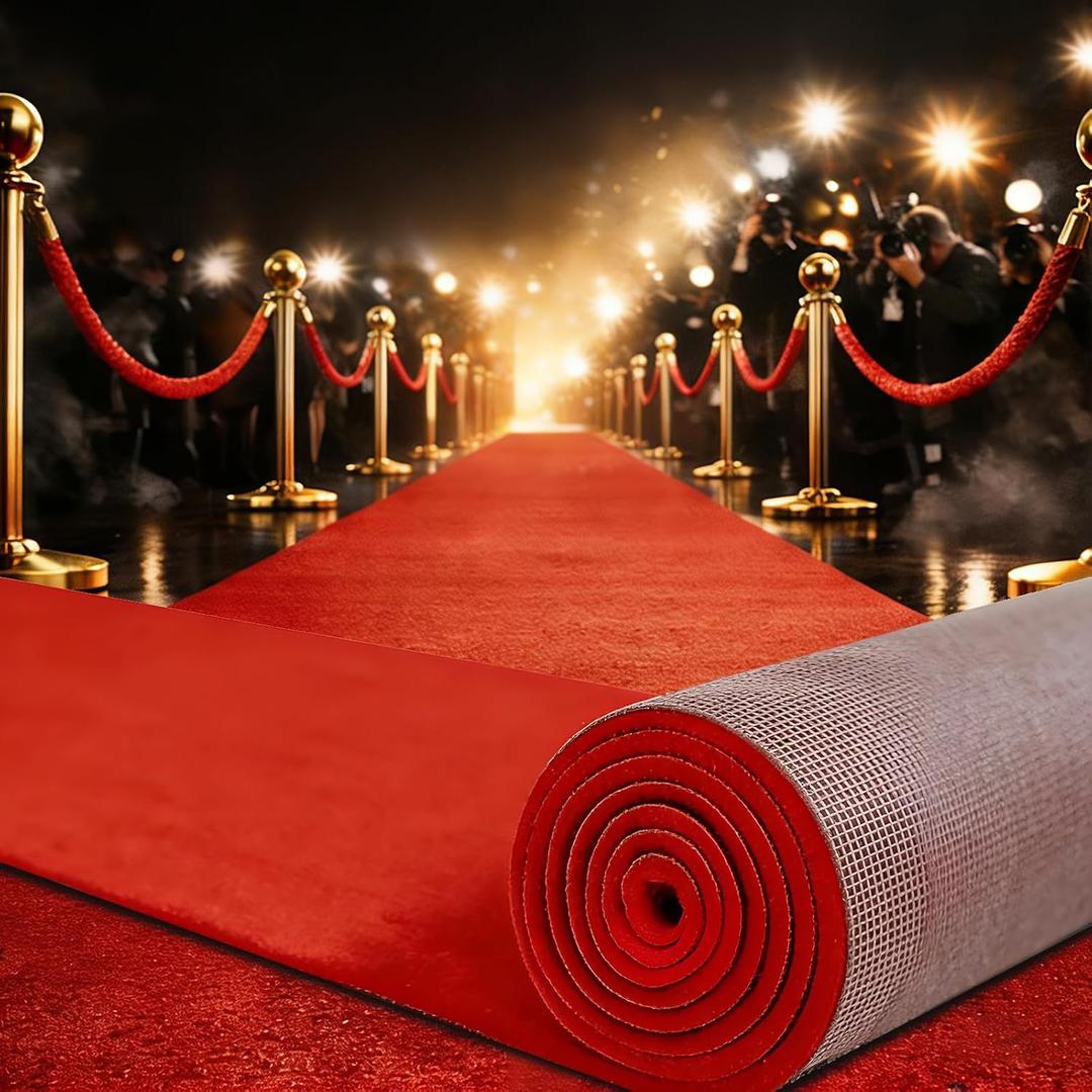 Red Carpet Runner 3x10 ft, Extra Thick 450 GSM Aisle Runner Rug, Non Slip 480 GSM TPR Rubber Backed Event Carpet Runner for Wedding, Party, Prom, Hollywood Runway, VIP Entrance